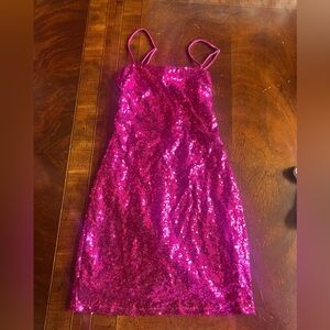Lucy in the Sky Sequin Bodycon Dress- Hot Pink